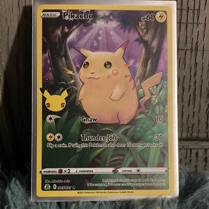 35th anniversary Pokemon Pikachu Trading Card - Yellow and Purple